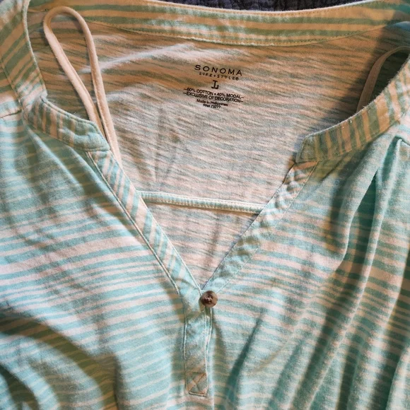 Sonoma aqua striped elastic waist dress - Picture 2 of 3